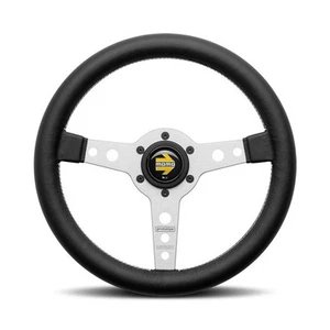 Genuine MOMO Prototipo Silver Spokes Black Leather 320mm Steering Wheel - Picture 1 of 1