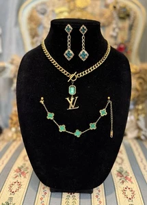 Neu Grün Gold Modeschmuck Set - Bild 1 von 6
