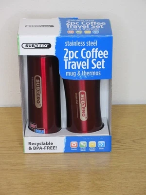 Conjunto de caneca e garrafa térmica Sub Zero vermelho aço inoxidável 2 peças café viagem NOVO MP - Imagem 1 de 4