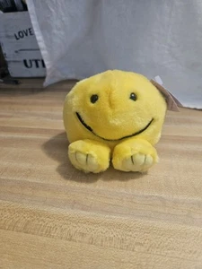 Vintage 1994 Swibco Puffkins HAPPY Stofftier Plüsch gelb Smiley Gesicht #6684 mit Etikett - Bild 1 von 3