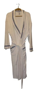 Nautica Robe White Terrycloth Blue Trim Belt Pockets Mens osfa 53" long - Picture 1 of 6