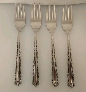4-Oneida Cherie Deluxe Stainless DINNER FORKS 7 1/4" USED - Picture 1 of 7