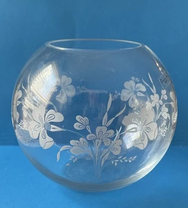 Vintage Pasabahce Glass Bowl Floral Etched Centerpiece Vase Made In Turkey - Picture 1 of 9