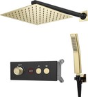 Shower Faucet Set Black and Brushed Gold Shower System Digital Display Rainfall