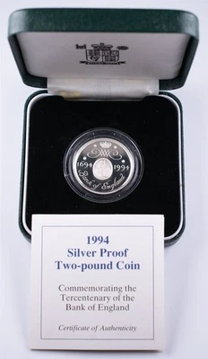 1994 Silver Proof Two-Pound Coin Box/COA Tercentenary of the Bank of England  - Image 1 of 4