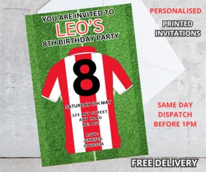 Personalised PRINTED Red & White Football Birthday Party Invitations Invites - Picture 1 of 1