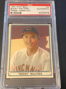 BUCKY WALTERS PAPER - HAND CUT 1941 PLAY BALL #3 PSA CINCINNATI REDS REDLEGS - Picture 1 of 2