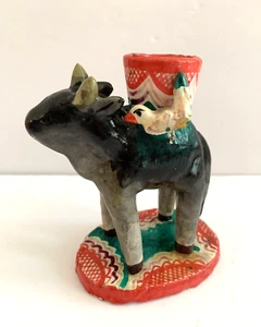 Vintage Mexican Folk Art Pottery Young Bull Calf Tree of Life Candle Holder - Bild 1 von 11