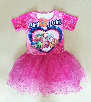 NWT Shopkins Sparkly Pink Tutu Birthday Girls print Party Dress clothes Size 5 - Image 1 of 2