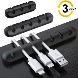Black Cable Wire Cord Lead Drop Clips Usb Charger Holder Tidy Desk Organiser UK - Picture 1 of 8