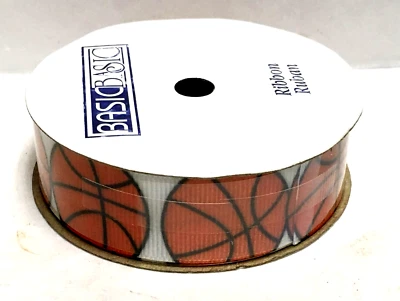 LOT OF 3 BASIC RIBBON 5 YRD EACH 1" BASKETBALL PRINT - Image 1 of 2