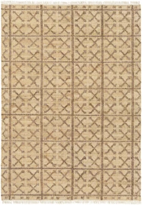 Checked Nomadic Flatweave Cotton Jute Kilim Handwoven Area Rug 5x8 ft Brown Rug - Picture 1 of 6