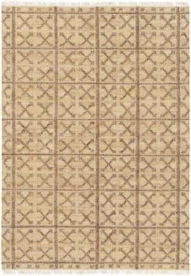 Alfombra tejida a mano Kilim de algodón tejido plano nómada a cuadros 5x8 pies alfombra marrón Foto 1 de 4