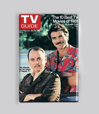 MAGNUM PI - CAST / TV GUIDE - 2"x3" POSTER MAGNET retro vintage show 80s