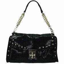 Sasha Genuine Leather, python embossed Turn-Lock Flap Handbag – Black