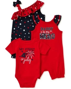 Neu mit Etikett 1. Juli 4th 3-6 M DADDY My Hero Outfit Set 3-teilig Strampler Oberteil Rüschen patriotisch - Bild 1 von 10