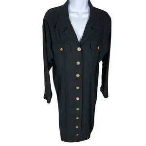 Liz Claiborne Vintage Black Long Sleeve Button Down Dress Women's Size 10P - Picture 1 of 6
