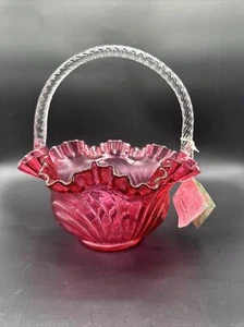 Fenton 9730 CC Country Cranberry Twisted Crystal Handle Caprice 9½" Basket Crimp - Picture 1 of 6
