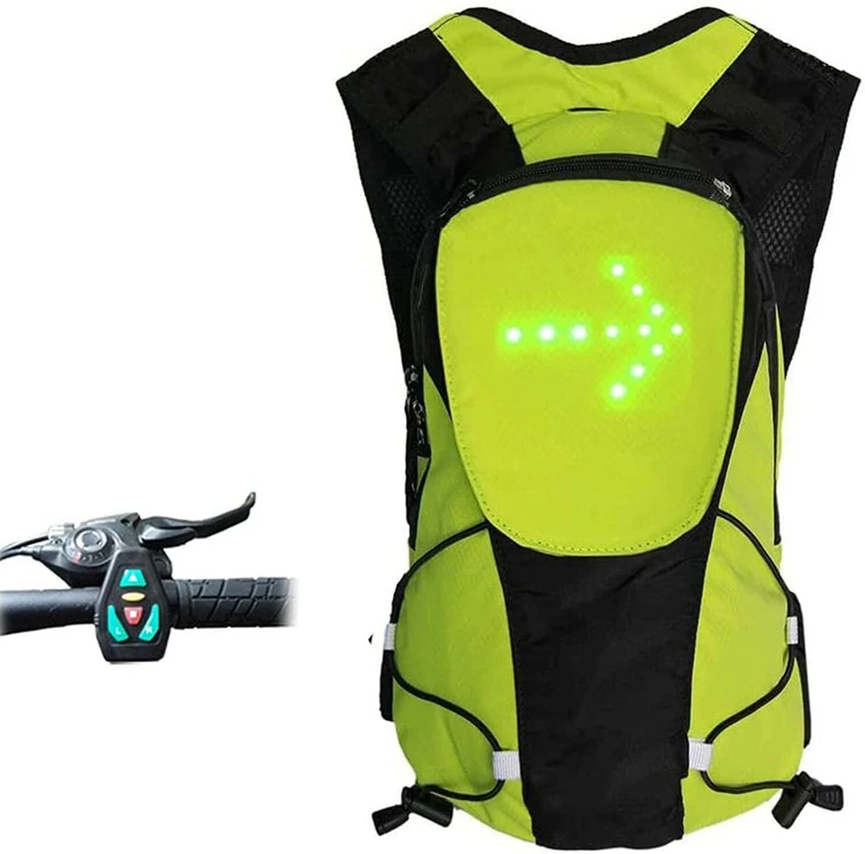 Sac a dos Deluxe avec Leds direction, 5L jaune, vélo, trottinette, jogging, USB - Photo 1/4