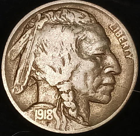 1918-D Buffalo Nickel 5 Cents~Scarce-Date!~XF+ Cover