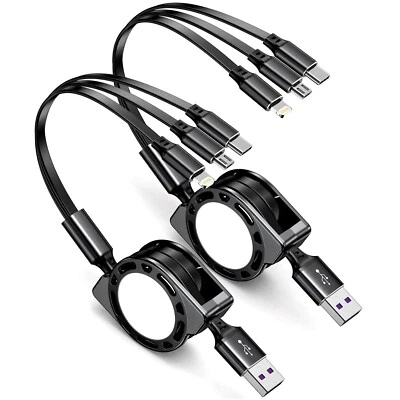 Multi Charging Cable [2Pack 4Ft] 3 in 1 Retractable Fast Charger Cable Multi - Image 1 of 4