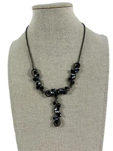 Clairs Black Necklace Floral Vine Green Rhinestones Purple Prom Elegant - Picture 1 of 5