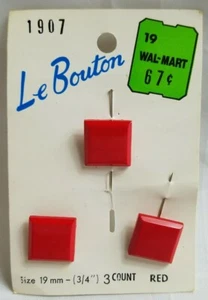 Vintage Le Bouton 3 Count 19mm Red Square Italy Craft Clothes Sew Buttons Lot D - Picture 1 of 6