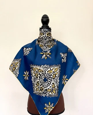 NWT Burberry Scarf Prorsum Logo Alhambra Lucky Floral Blue Gold Silk Wrap - Image 1 of 4