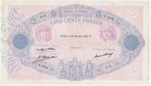 Billet de 500 Francs Bleu et Rose 20/10/1932 TTB ( 093 * ) - Imagen 1 de 3