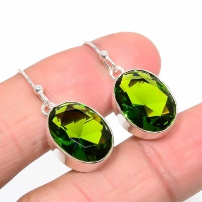 Peridot Gemstone Earring 925 Sterling Silver Handmade Jewelry Oval Earring 1.4 - Image 1 of 3