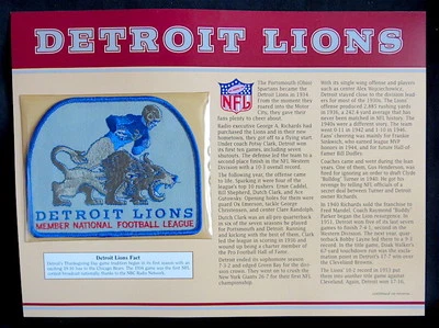 DETROIT LIONS ~ Willabee & Ward ~ NFL GOLDEN AGE FOOTBALL PATCH & INFO STAT CARD - Image 1 of 2