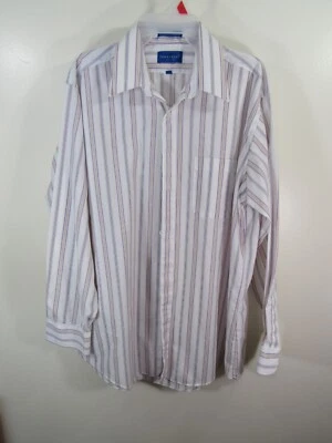 Camisa de Vestir Town Craft Talla 17 34 35 Blanco Púrpura Amarillo Rayas Botón Delantero Foto 1 de 4