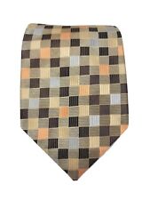 Bergamo New York Mens Tie Brown Tan Orange 100% Polyester Geometric 57.5 x 3.75