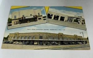 Pensacola Navy Point Shopping Center Theatre Gulf Gas Station 1940 Linen Florida - Picture 1 of 4