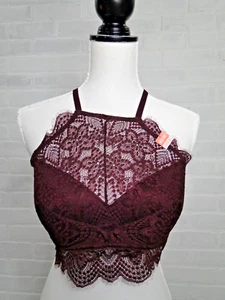 Victorias Secret PINK Lace Padded Push Up Halter High Neck Bralette Bra Purple M - Picture 1 of 7