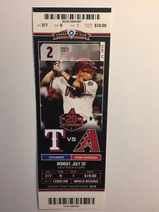 ARIZONA DIAMONDBACKS  VS TEXAS RANGERS JULY 30, 2018 TICKET STUB - Picture 1 of 1