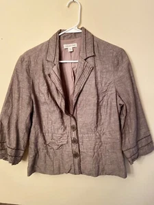 Coldwater Creek Size 14 Brown Linen Blend Blazer Jacket 3/4 Sleeve Button - Picture 1 of 3