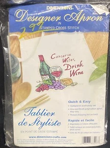 Dimensions designer apron “conserve water, drink wine” cross stitch New - Picture 1 of 3