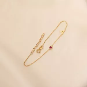 Shiny Round Cut Ruby With Sideway Initial Customized Bracelet In 10K Yellow Gold - Picture 1 of 7