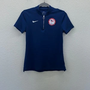 Nike Dri Fit Paralympic Team blaues kurzärmliges Shirt mit Reißverschluss am Ausschnitt Damengröße Small - Bild 1 von 4