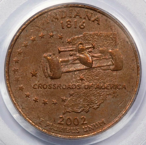 2002 PCGS MS63 RB Missing Clad Layer Indiana Quarter Mint Error Extremely Rare Cover