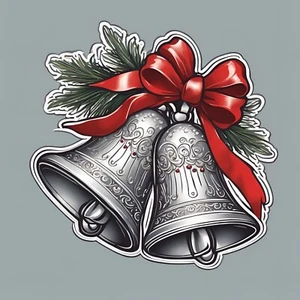 Silver Bells With Ribbon Sticker 3”x2.5" - Picture 1 of 1