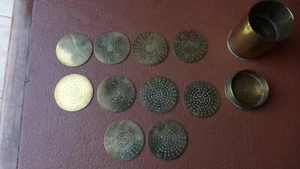 Alte Messingdose Sieb Handwerk. 10 Schallplatten..Punze auf Schachtel. Siebe - Bild 1 von 9