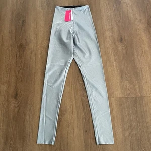Leggings Commando ecopelle platino argento metallizzato XS $118 nuovi con etichette - Foto 1 di 5
