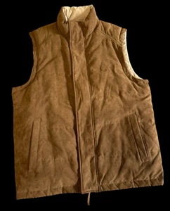 Izod Reversible Vest Brown Khaki Men's Poly Nylon S Small Down Filled - Picture 1 of 10
