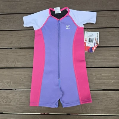 TYR Girls Solid Thermal Swim Suit Zip up Purple Pink Blue Size 3T New - Image 1 of 4
