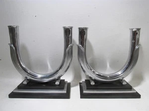 Art Deco Dole Valve Pr Candelabra Candle Holders w Rare Inserts Willard Morrison - Picture 1 of 15
