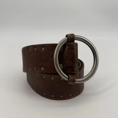 J.Crew Brown Genuine Leather Studded Belt Silver Boho Size Medium Women - Image 1 of 4