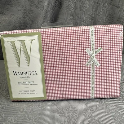 Wamsutta Gingham Red Supercale Plus Full Flat Sheet Vintage New - Image 1 of 4