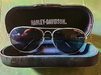 Harley Davidson Metal Aviator Sunglasses Vntg Gold Frame With Spring Hinges Case - Image 1 of 4